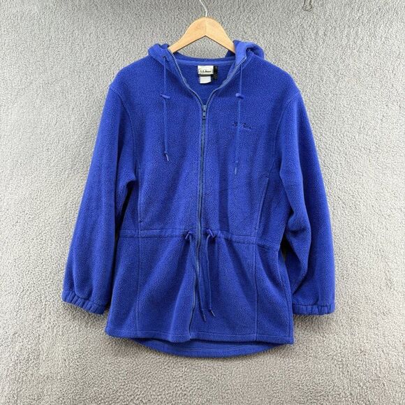 Vintage L.L. Bean Full Zip Blue Fleece Hoodie Jacket Women’s Medium Blue - Picture 1 of 8